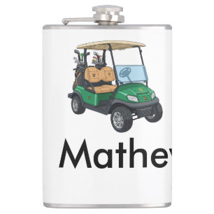 Green golf car name man sports boy gifts letter hip flask