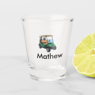 Green golf car name man sports boy gifts letter  shot glass