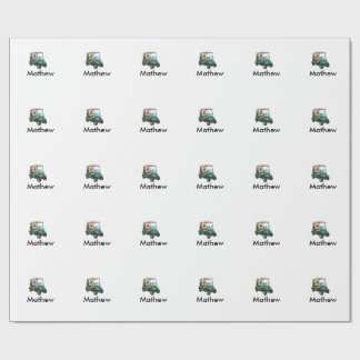Green golf car name man sports boy gifts letter  wrapping paper