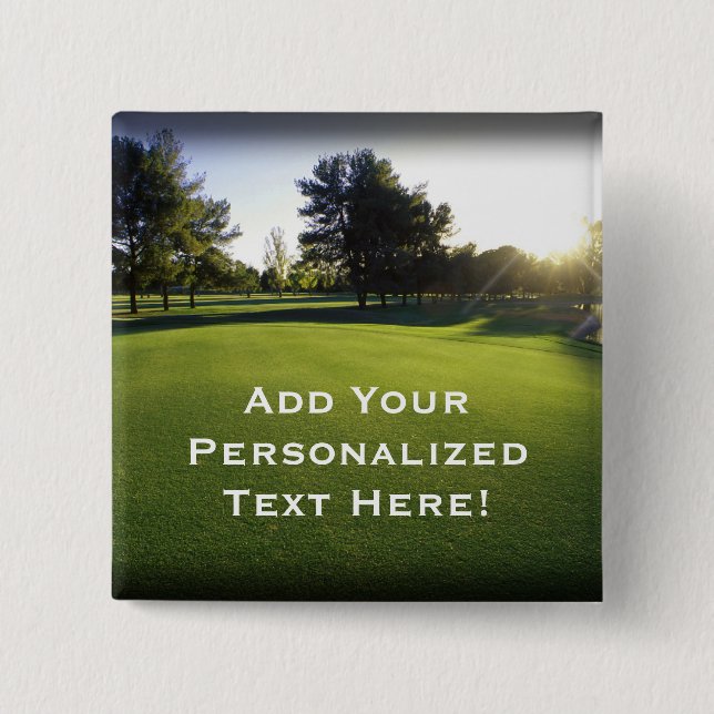 Green Golf Course at Dawn 2 Inch Square Button (Front)