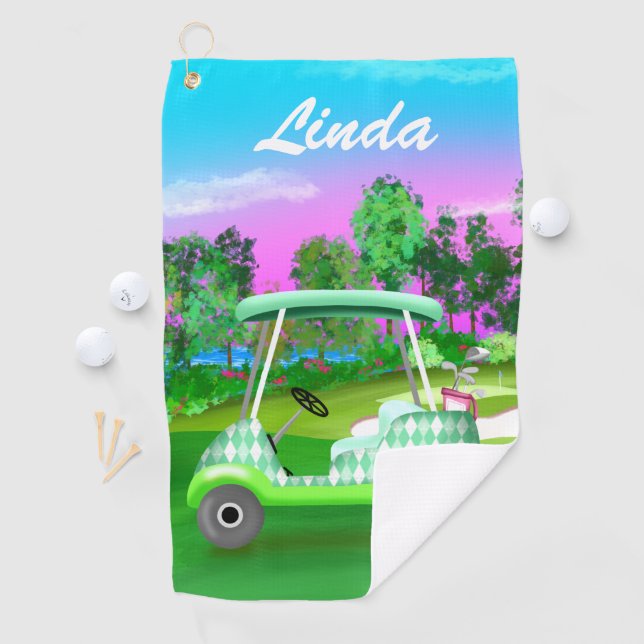 Green Golf Diamond Sunset Course Personalize Towel (InSitu)