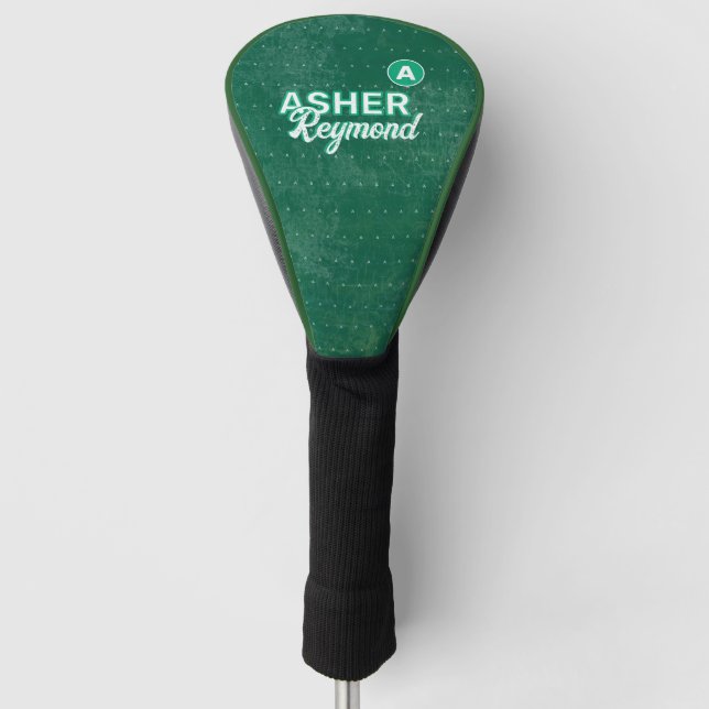 Green Golf Head Cover with his name (Front)