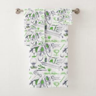 Green Golf Icons Pattern Bath Towel Set