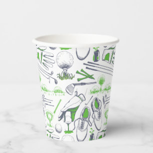 Green Golf Icons Pattern Paper Cups
