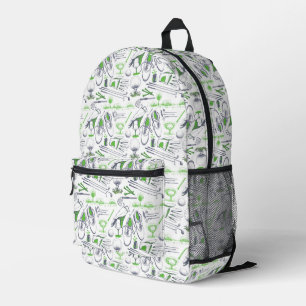 Green Golf Icons Pattern Printed Backpack