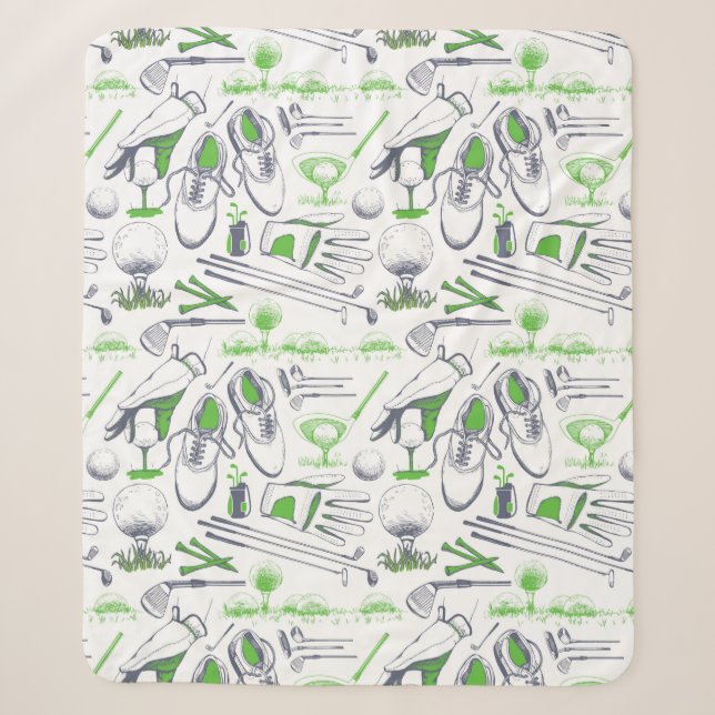 Green Golf Icons Pattern Sherpa Blanket (Front)