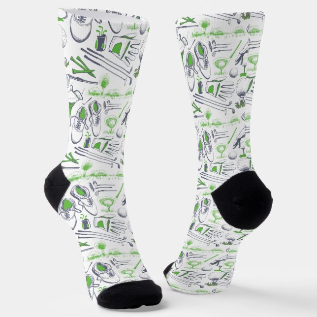 Green Golf Icons Pattern Socks (Angled)