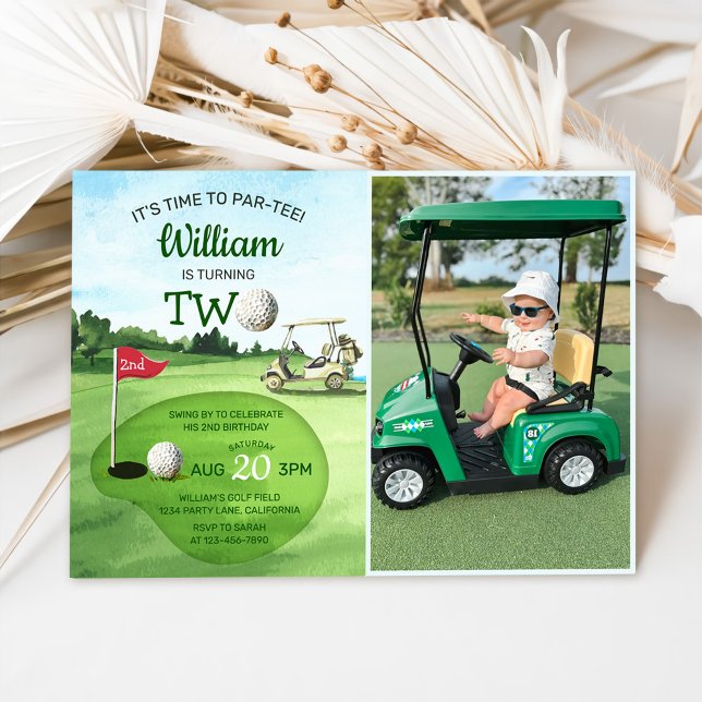 Green Golf PAR-TEE 2nd Birthday Photo Invitation (Creator Uploaded)