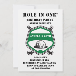 Green Golf Theme Birthday Party Invites