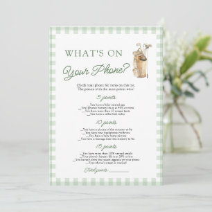 Green Golf What's on Your Phone Baby Shower Game Invitation