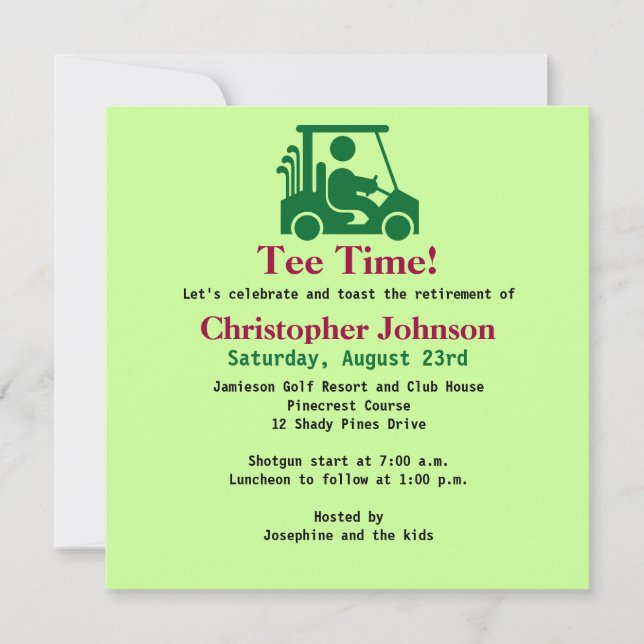 Green Golfer in cart Retirement Party Invitation (Front)