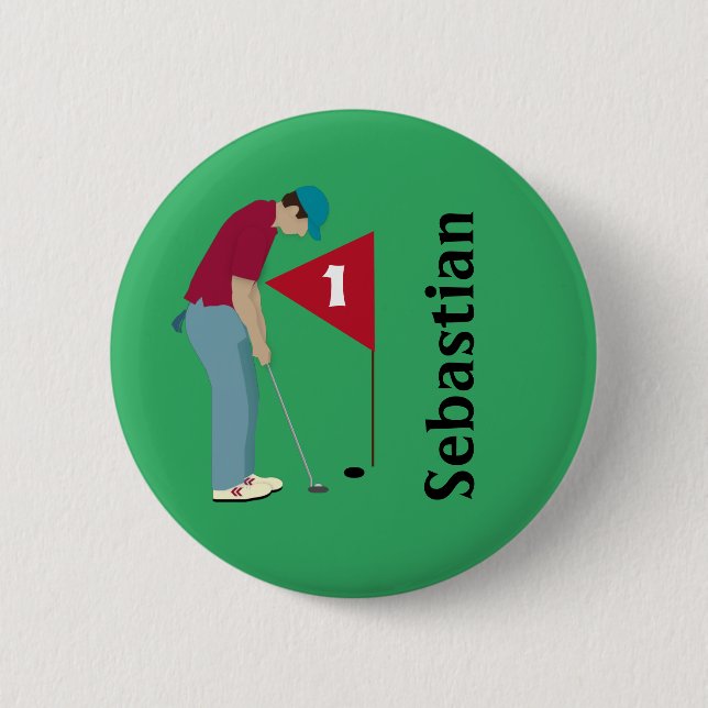 Green Golfer Putting 2 Inch Round Button (Front)