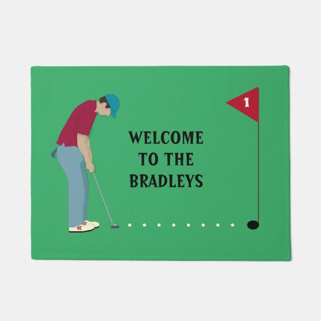 Green Golfer Putting Ball  Doormat (Front)