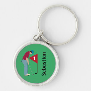 Green Golfer Putting Keychain