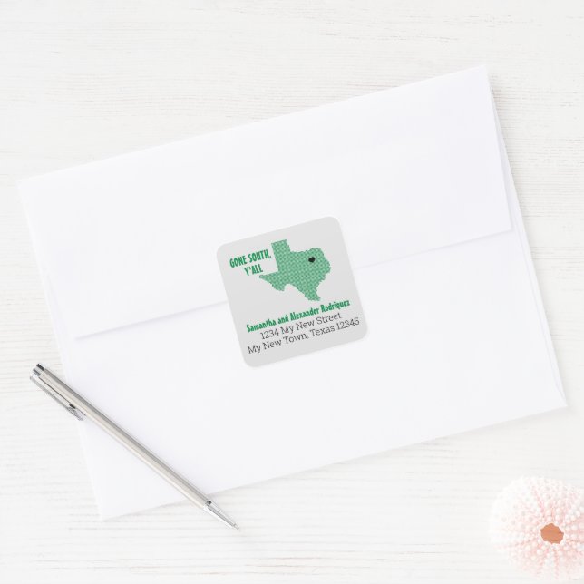 Green Gone South, Y'All Moving Square Sticker (Envelope)
