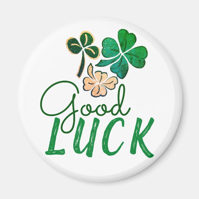 Green Good Luck Four Leaf Clover Shamrock  Magnet (Front)