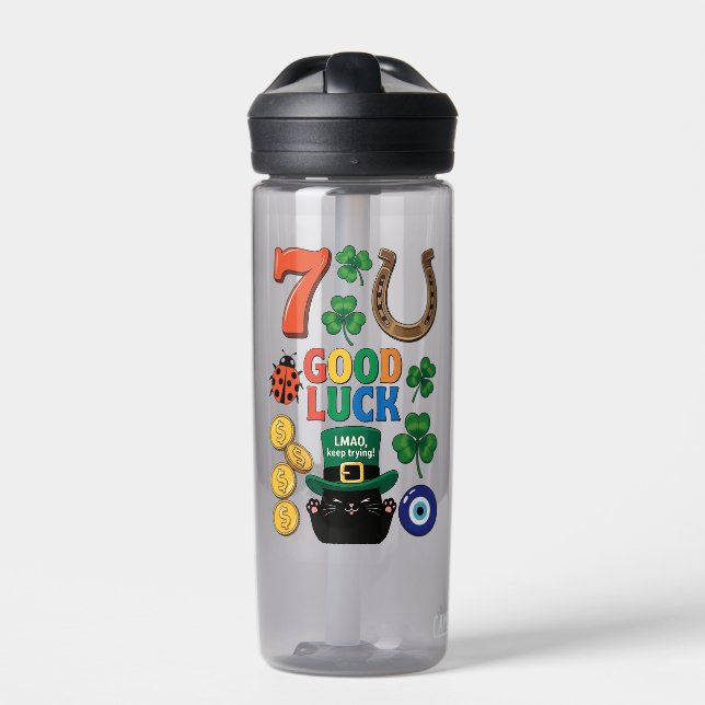 Green good Luck  Water Bottle (Front)