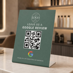 Green Google Review QR Display Pedestal Sign