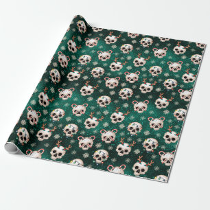 Green Goth Christmas Skull Wrapping Paper