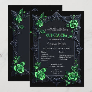 Green Gothic Halloween Floral Quinceanera Invitat Invitation
