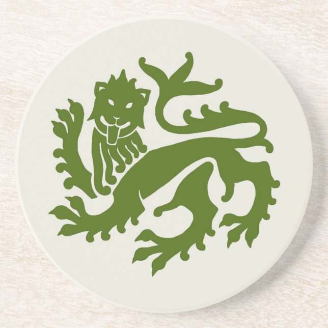 Green Gothic Revival Lion Sandstone Coaster (Front)
