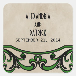 Green Gothic Swirls Wedding Stickers