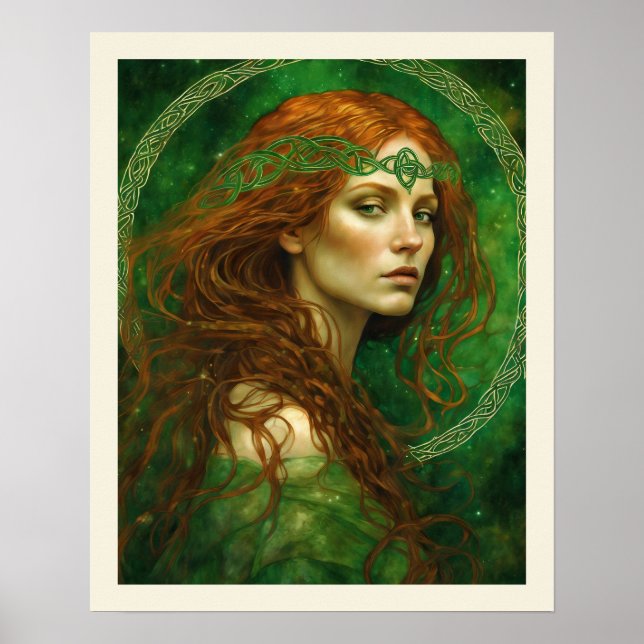 Green Gown Red Hair Celtic Knot St Patrick's Day Poster (Front)