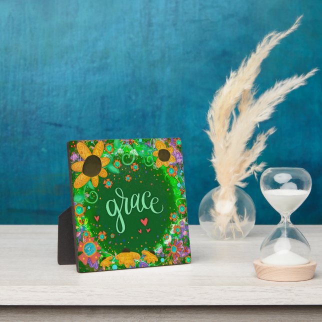 Green Grace Inspirational Floral Pretty Plaque (Insitu)