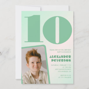 Green gradient 10th birthday invitations Boy Photo