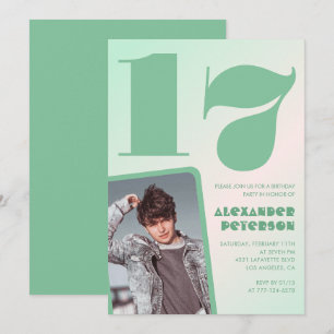Green gradient 17th birthday invitations Boy Photo