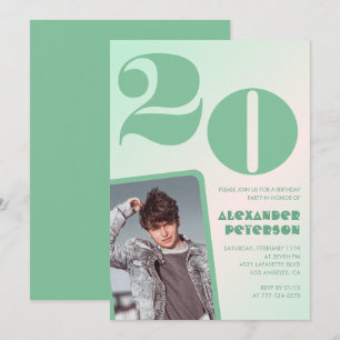 Green gradient 20th birthday invitations Photo