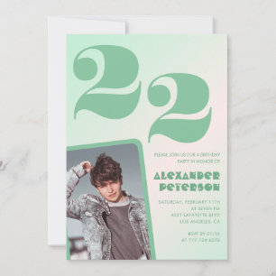 Green gradient 22nd birthday invitations Boy Photo