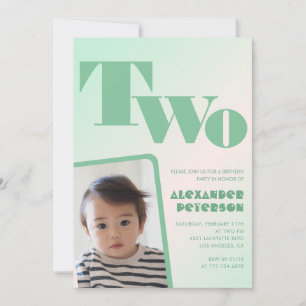Green gradient 2nd birthday invitations boy