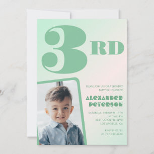 Green gradient 3rd birthday invitations Boy Photo