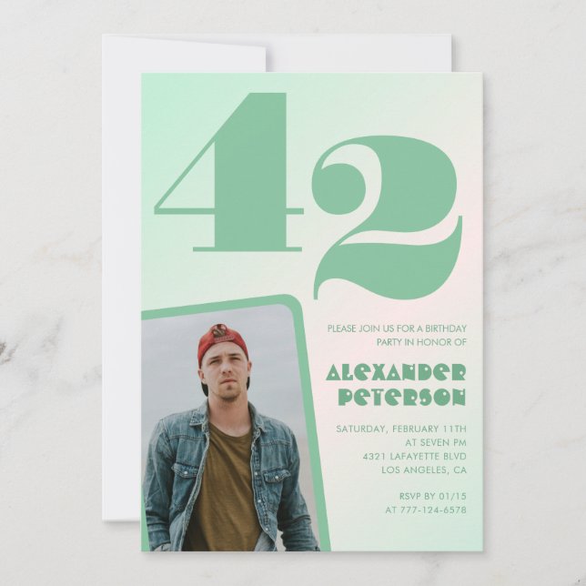 Green gradient 42nd birthday invitations Boy Photo (Front)
