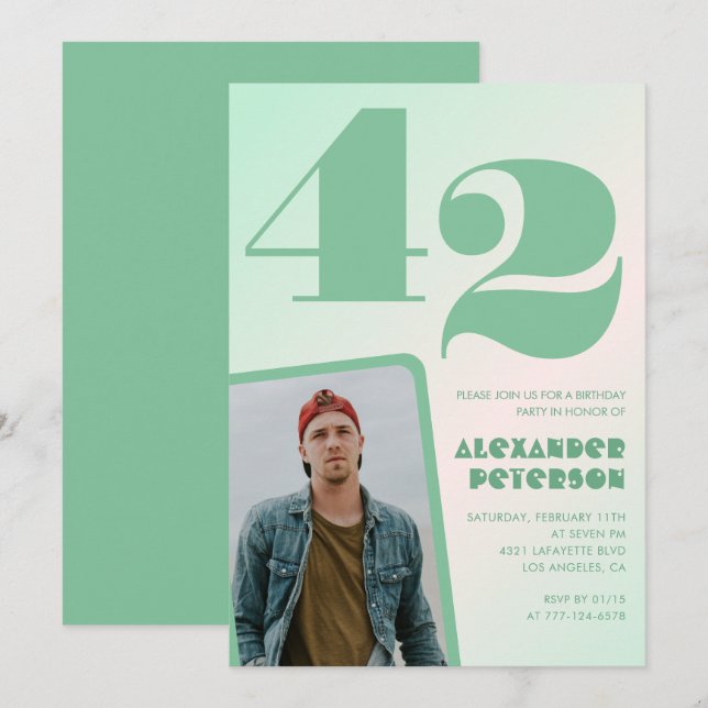 Green gradient 42nd birthday invitations Boy Photo (Front/Back)