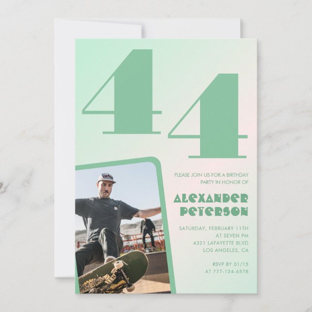 Green gradient 44th birthday invitations Boy Photo (Front)