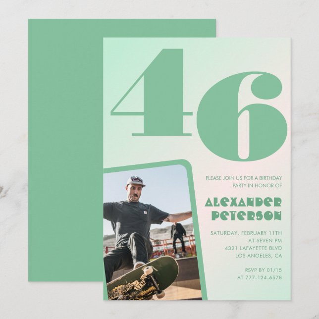 Green gradient 46th birthday invitations Boy Photo (Front/Back)