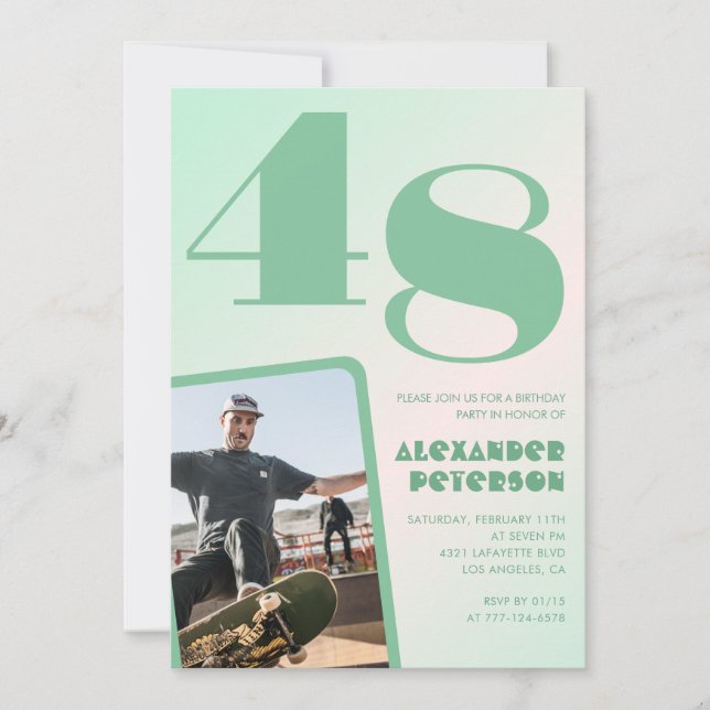 Green gradient 48th birthday invitations Boy Photo (Front)