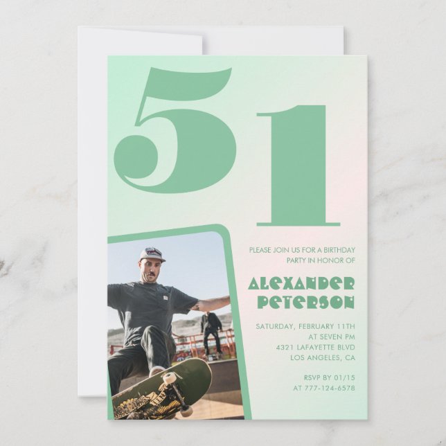 Green gradient 51st birthday invitations Boy Photo (Front)