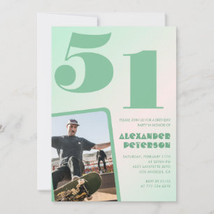 Green gradient 51st birthday invitations Boy Photo