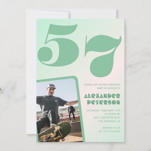 Green gradient 57th birthday invitations Boy Photo (Front)