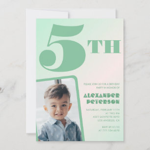 Green gradient 5th birthday invitations Boy Photo