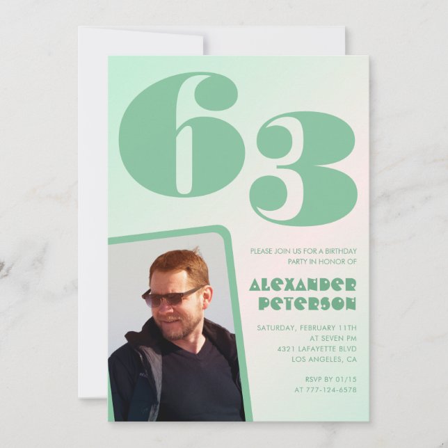 Green gradient 63rd birthday invitations Boy Photo (Front)