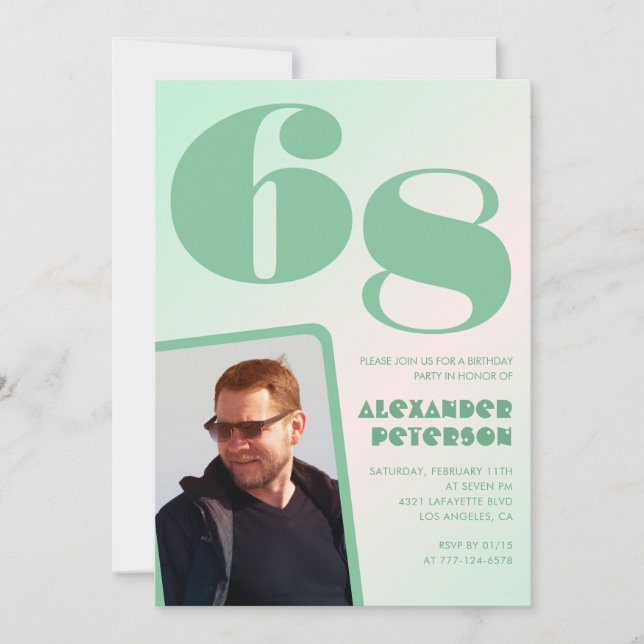 Green gradient 68th birthday invitations Boy Photo (Front)