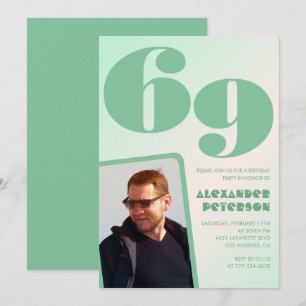 Green gradient 69th birthday invitations Boy Photo