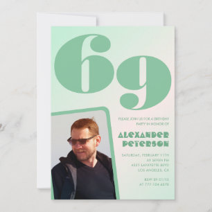 Green gradient 69th birthday invitations Boy Photo