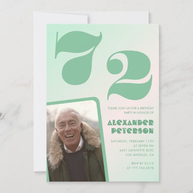 Green gradient 72nd birthday invitations Boy Photo (Front)