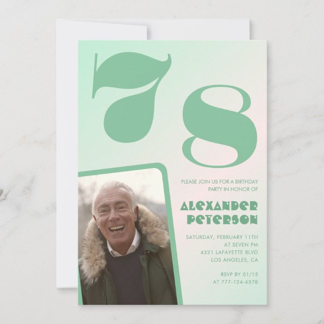 Green gradient 78th birthday invitations Boy Photo (Front)