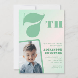 Green gradient 7th birthday invitations Boy Photo